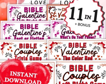 Bibel Valentinstag Spiele 11 BUNDLE | Valentinstag, Gottes Liebe, Galentines, christliche Ausdrucke für Kinder Erwachsene, Sonntagsschulbibelaktivitäten
