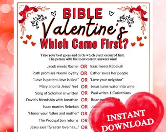 Bibel-Valentinstag's, was zuerst kam? Spiel | Druckbar für Kirche, Familie, Sonntagsschule, Lerngruppenaktivität