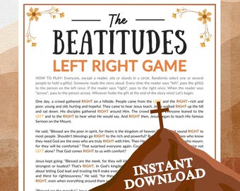 Beatitudes Left Right Game | Jesus' Sermon on the Mount Printable for Church Kids Teens Adults, Bible Sunday School Group Learning Activity
