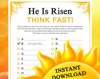Er ist auferstanden Denk schnell Spiel | Ostern Auferstehung Christian Printable für Kirche Sonntag Schule Bibel Gruppe Lernaktivität