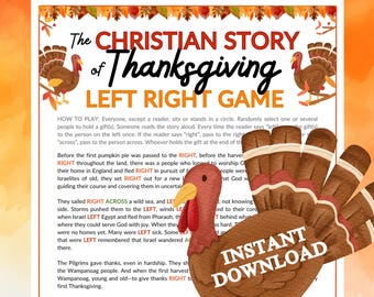 The Christian Story of Thanksgiving Left Right Game | Printable for Church Kids Adults, Sunday School Ministry Family Bible Group Activity