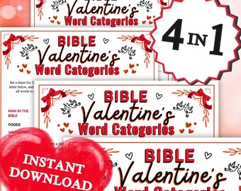 Bibel Valentinstag Wort Kategorien Spiel | Valentinstag Printables für Kinder, Erwachsene, Senioren, Kirche, Sonntagsschulaktivitäten