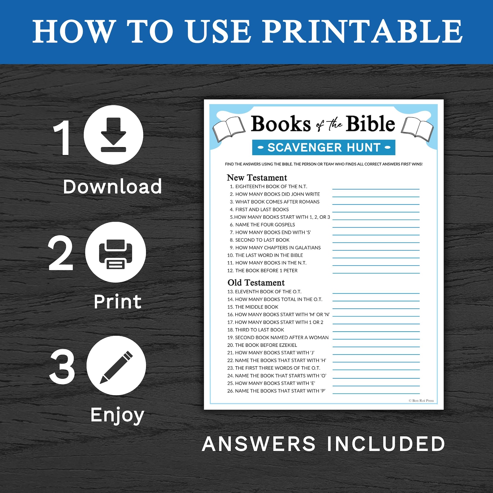 Books of the Bible Scavenger Hunt Game | Christian Printable for Church ...