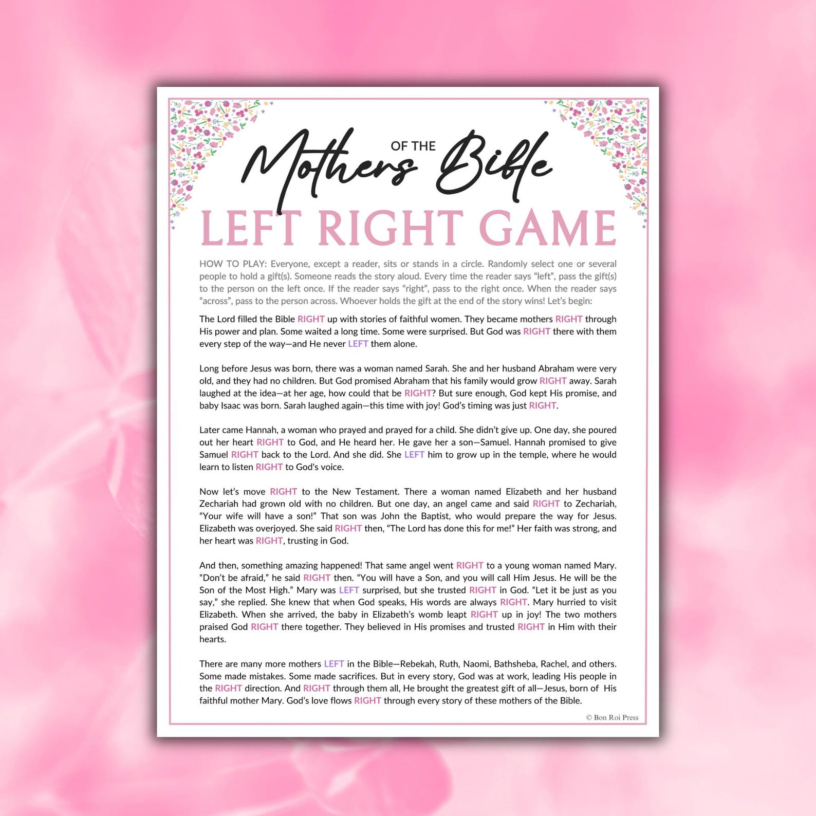 Mothers of the Bible Left Right Game | Moms of Scripture Story ...