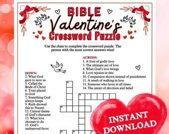 Bibel Valentinstag Kreuzworträtsel | Druckbare für Kirche, Familie, Sonntagsschule Dienst Tätigkeit
