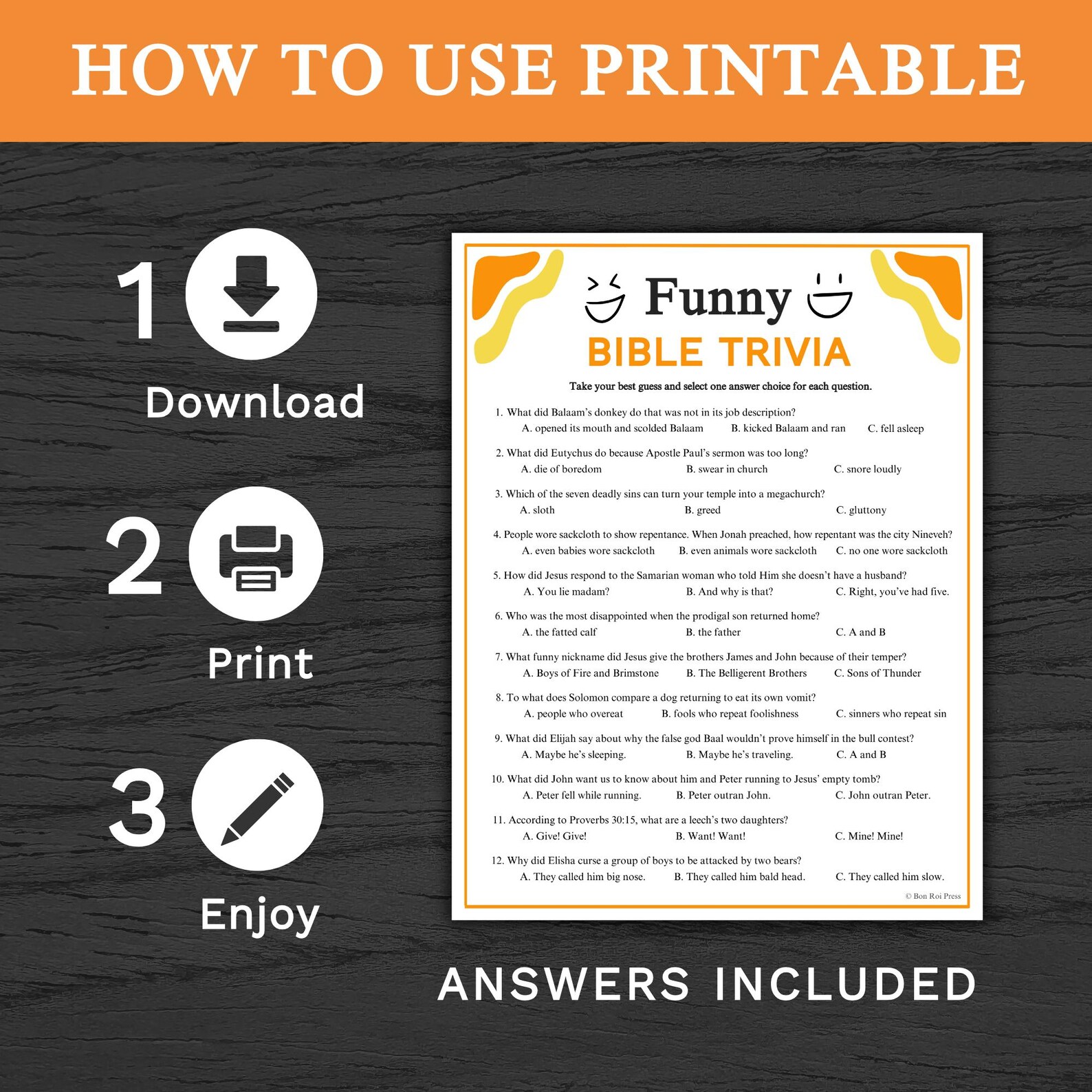 Funny Bible Trivia Game | Humorous Printable for Church Adult Ministry ...