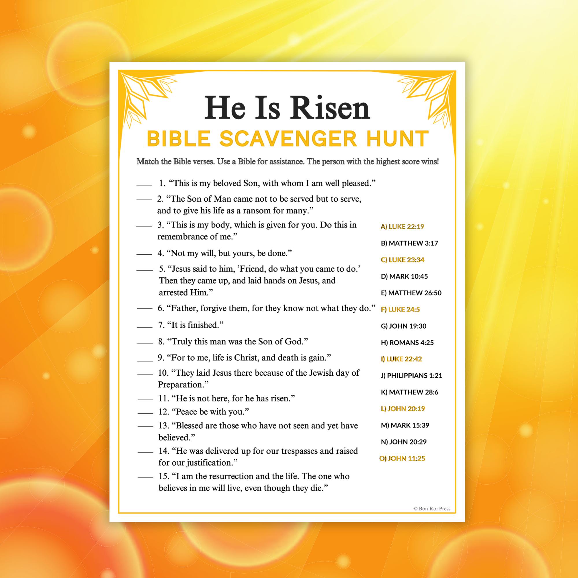 He is Risen Bible Scavenger Hunt Game | Easter Christian Printable ...