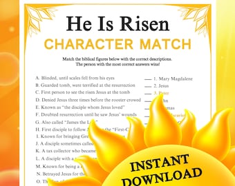 Er ist auferstandenen Charakter Match-Spiel | Ostern Auferstehung Christian Printable für Kirche Sonntag Schule Bibel Gruppe Lernaktivität