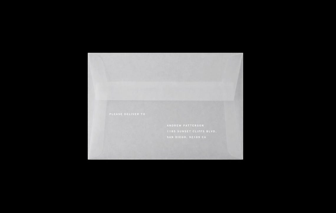 Custom Printed Vellum Envelope A7 White Ink | Minimalist Wedding ...