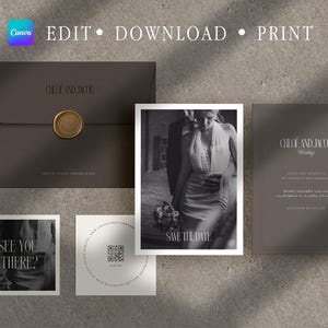 Invito di nozze minimalista ed elegante, invito di nozze senza tempo estetico, modello di biglietto di nozze di lusso da scaricare digitalmente