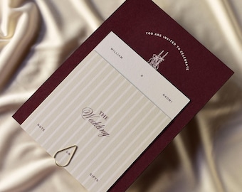 Burgundy Wedding Invitation Suite | Elegant Minimalist Stationery (Canva Editable, Instant Download)