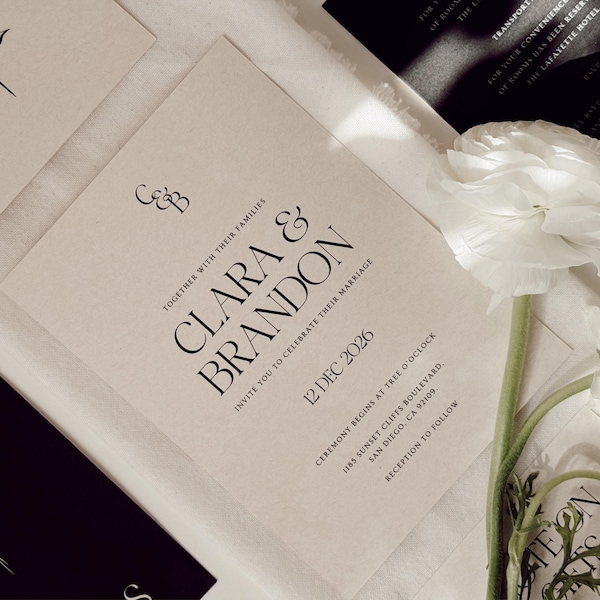 Modèle d'invitation de mariage floral minimaliste : design élégant sur toile (numérique)