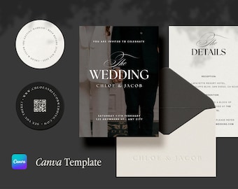 Minimalist Wedding Invitation Template: Black & White Design (Digital Download)