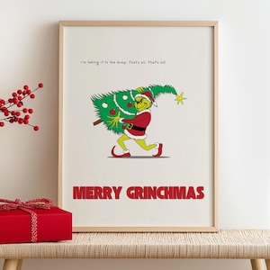 Grinch Stealing Christmas Tree Print: Mischievous Holiday Wall Art (Digital Download)