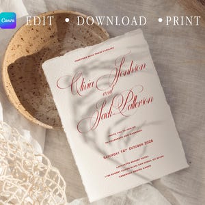 Altes Geld Rot Hochzeitseinladung Vorlage Set | Zeitlos und Romantisch Rote Hochzeitseinladungs-Reihe | Minimalistische rote Hochzeitspapeterie