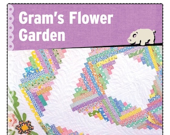 Gram's Flower Garden Quilt Pattern,piecing quilt,patchwork,twin/lap quilt ,scrappy hexagon flowers,english paper piecing and log cabin quilt