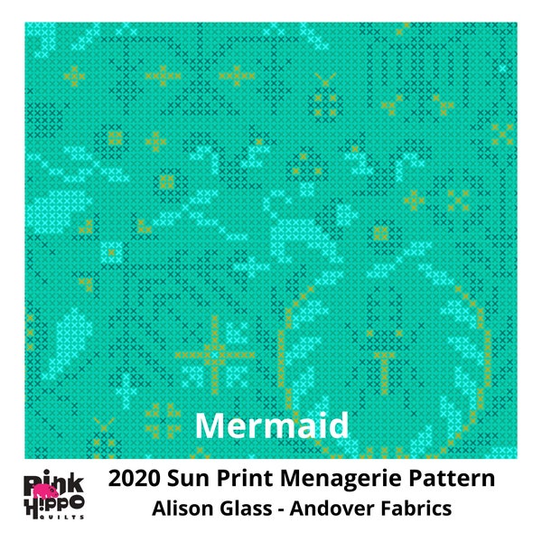 Mermaid Sun Print 2020 Menangerie Pattern by Alison Glass 1/2 yd, a great blender fabric - Sunprint by Andover Fabrics 9387-T