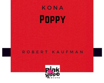 Poppy Solid Kona Cotton quilting fabric Robert Kaufman Fabrics, solid color 1296 100% Quilters Cotton K001-1296 Poppy Red Fabric