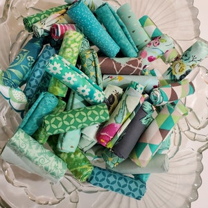 Aqua, Teal, Turquoise, blue-green Fabric Scraps, bundles of 6, 13 or 20 quilt fabrics - stash builder - 9x10, 10x10, 9x11, fat 16ths