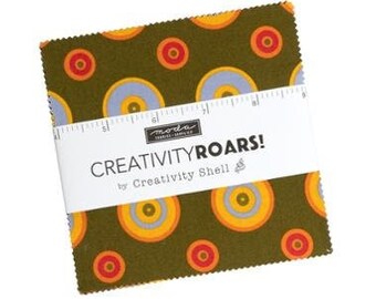 Creativity Roars Charm Pack by Creativity Shell, Moda Fabrics, Moda Precuts, 42 5-inch Squares Charm Pack, 47540PP
