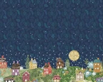 Paper Hamlet Midnight 39569 11 by  Cathe Holden for Moda Fabrics Fabric, sold by the half yard, village scene, border print