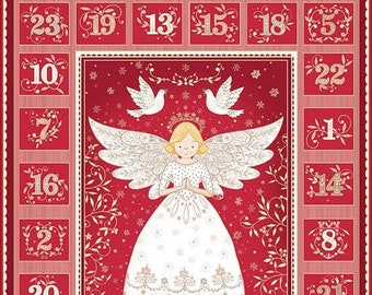 Angels Advent Calendar Panel  Color: Red, 100% Cotton  MU-042-R (approximately 24" x 44")