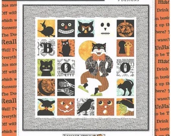 J. Wecker Frisch Masquerade Madness Quilt Pattern features appliqued Halloween-theme - 64 1/2" x 64 1/2" - P149-MASQUERADE