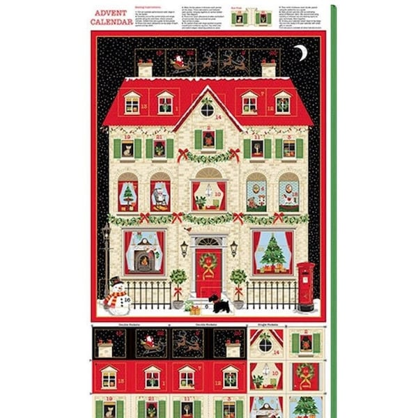 Town House Advent Calendar Panel  Color: Multi, 100% Cotton  (approximately 22" x 44") reuseable diy calendar