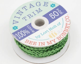 Small Riley Green Ric Rak 1/4" wide polyester rick rack trim, ricrak embellishment, ric rac notions made by Riley Blake Designs