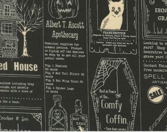 Home Sweet Haunt Midnight 20910 17 by Stacy Iest Hsu for Moda Fabrics -sold by the half yard, Vintage Newspaper Text and Words