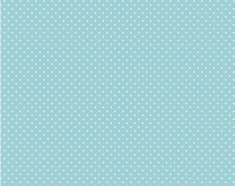 White Swiss Dot on Aqua Blue background, a blender fabric from Riley Blake Designs,  sold by the Half Yard