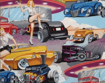 Alexander Henry Phil's Drive-In regular pin-up girl waitress, hot rods, diner drive-in quilting cotton 6767-AR, sold by 1/2 yard