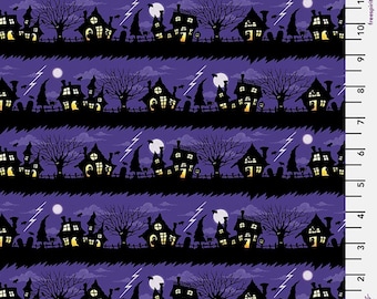 Spooky Street - Purple || Moonlit Mischief from Mary Engelbreit of Free Spirit Fabrics, PWMY053.PURPLE, sold by the half yard