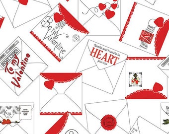ALL MY HEART Valentine Greeting White - J Wecker Frisch for Riley Blake Fabrics C14137-White Sold by Half Yard