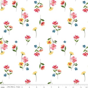 Glohaven Flowers  White Floral - Riley Blake Designs - Fabric by Lila Tueller for Riley Blake Designs, 1/2 yd, floral fabric - C9832-White