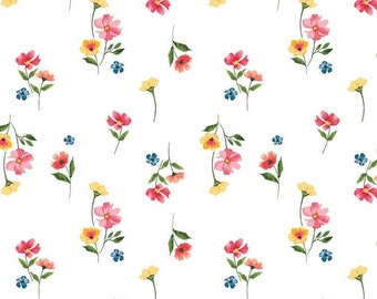 Glohaven Flowers  White Floral - Riley Blake Designs - Fabric by Lila Tueller for Riley Blake Designs, 1/2 yd, floral fabric - C9832-White