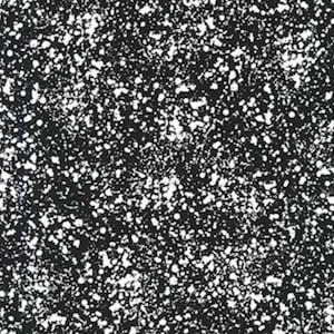 Puede incluir: Un patrón moteado en blanco y negro, que recuerda un efecto de pintura salpicada. El diseño presenta puntos blancos irregulares de varios tamaños sobre un fondo negro sólido, creando una apariencia texturizada.
