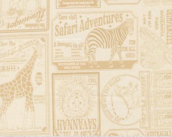 Animal Park Fun Dove Natural 20965 21 by Stacy Iest Hsu for Moda Fabrics -sold by the half yard, Vintage Zoo Text, Words News Paper Animals