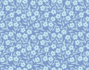 Petals and Stitches Denim, Sunshine Blooms by Stephanie Organes for Andover Fabrics, A-1569-B, sold by the half yard