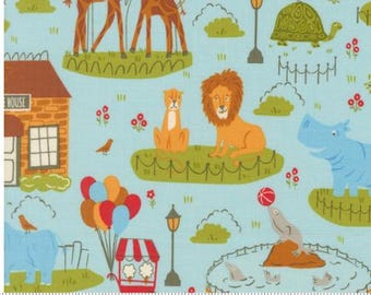 Animal Park Fun Water 20960 14 by Stacy Iest Hsu for Moda Fabrics -sold by the half yard, Animal Park Scenic Novelty Zoo Animals