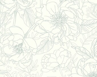 Silvery Sketchy Blooms from Moonlit Garden by Patty Sloniger for Andover Fabrics, A-514-LC, sold by the half yard