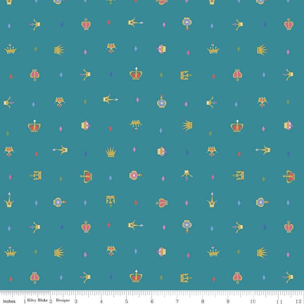 Little Brier Rose Crowns Teal Sparkle - 100% Cotton -  by Jill Howarth for Riley Blake Designs - Sold By The Half Yard - SC11075-Teal