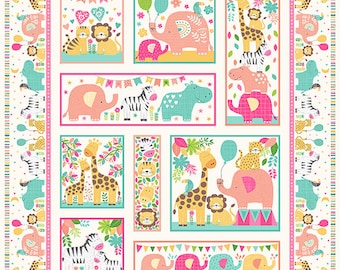 In the Jungle Panel by Makower, color - Pink, pattern - In The Jungle 35" Panel, 100% Cotton Quilting Fabric, sold by the panel, TP-2609-P