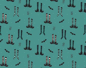 Little Witch Witches Socks Light Teal, 100% Cotton, by Jennifer Long for Riley Blake Designs, Sold By Half Yard, C14561-LTTEAL