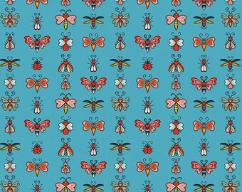 Love Bugs - Teal by Club Hauer for Freespirit Fabrics PWRH129.TEAL butterflies, flies, bugs