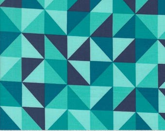 Color Crush Turquoise 10883 15 by Vanessa Christenson, V and Co. for Moda Fabrics -sold by the half yard, Geometric, Half Square Triangles