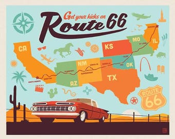 Route 66 Get Your Kicks on Route 66 Map Panel PD15017-PANEL by Riley Blake, 36" x 43", 100% Cotton