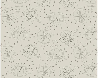 Best of She Who Sews Pincushion Linework Gray, Half Yard 100% quilters cotton by J. Wecker Frisch for Riley Blake Designs C11332-GRAY