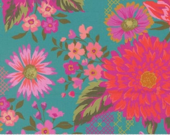 Parlor Happy Blooms Teal 11960 15 by Crystal Manning, Moda Fabrics -sold by the half yard, Happy Blooms Florals, crossstitch