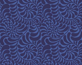 Curlique - Indigo - Flower Dance by Jane Sassaman for Free Spirit Fabrics, Cotton quilting fabric, 100% Quilters Cotton PWJS162.indigo